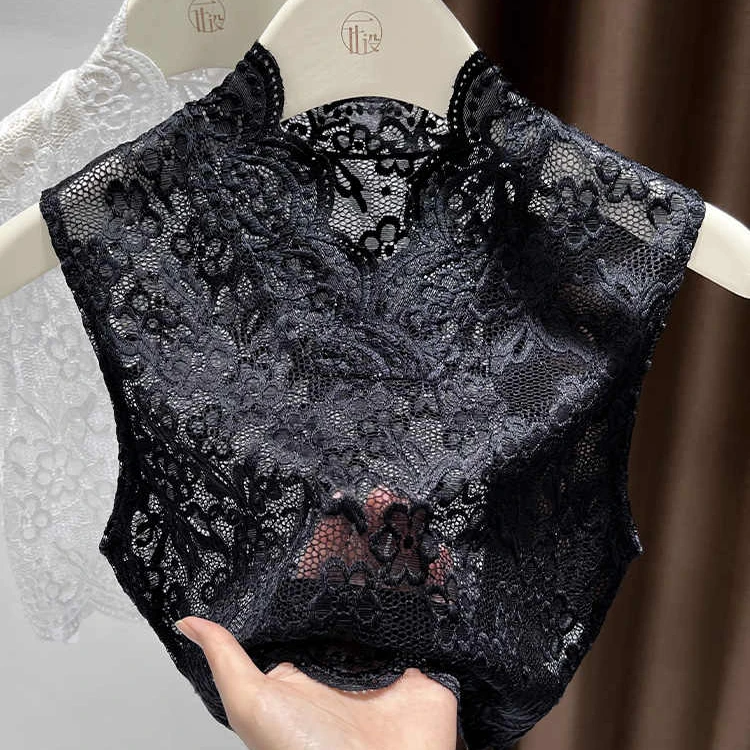白色花边蕾丝假领子百搭女高档新款短款背心衣领太低神器v领小衫