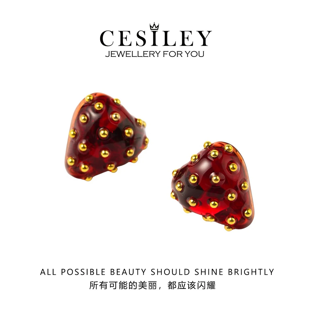 铜合金耳饰 果冻草莓耳钉DTA1088