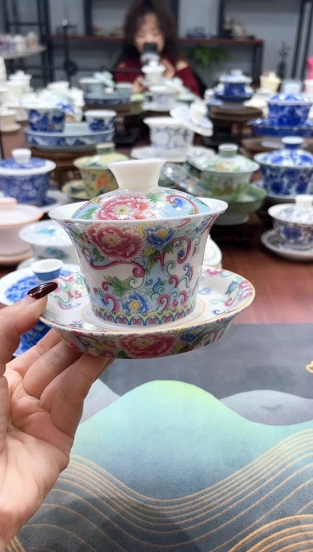 【闪购商品】掐银牡丹珐琅彩盖碗