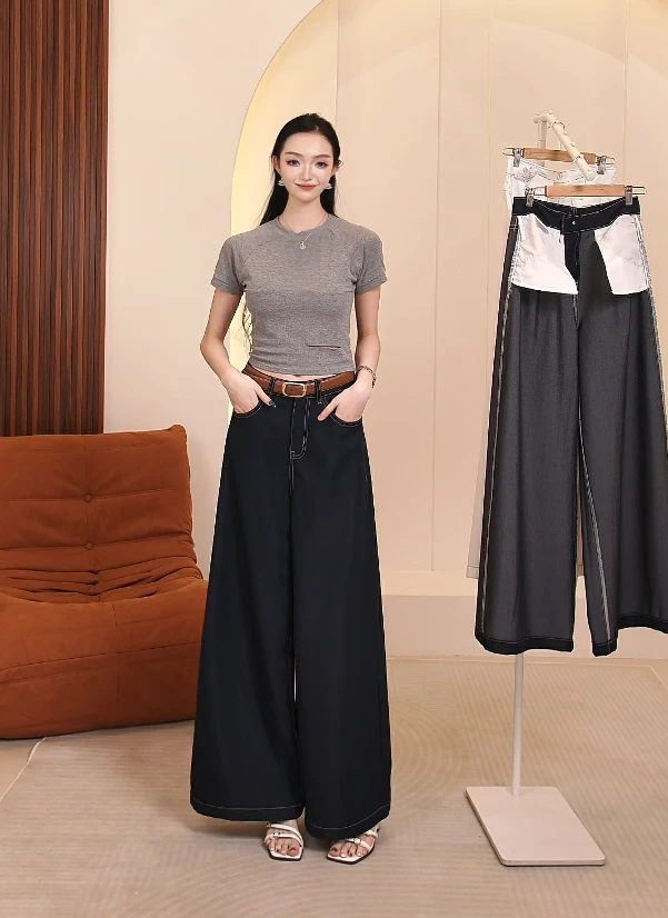 莱赛尔天丝牛仔裤爆款2025新款丹宁蓝阔腿牛仔女款夏季气质YMM