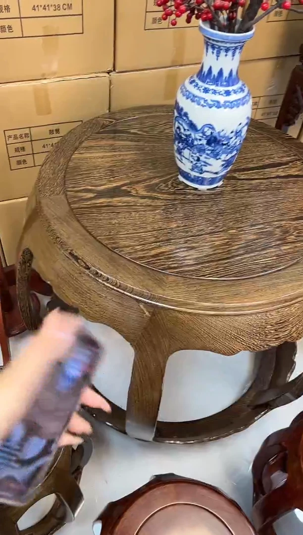 鸡翅木类家具微瑕鸡翅木鼓桌加5张鸡翅木大鼓凳+5个坐垫