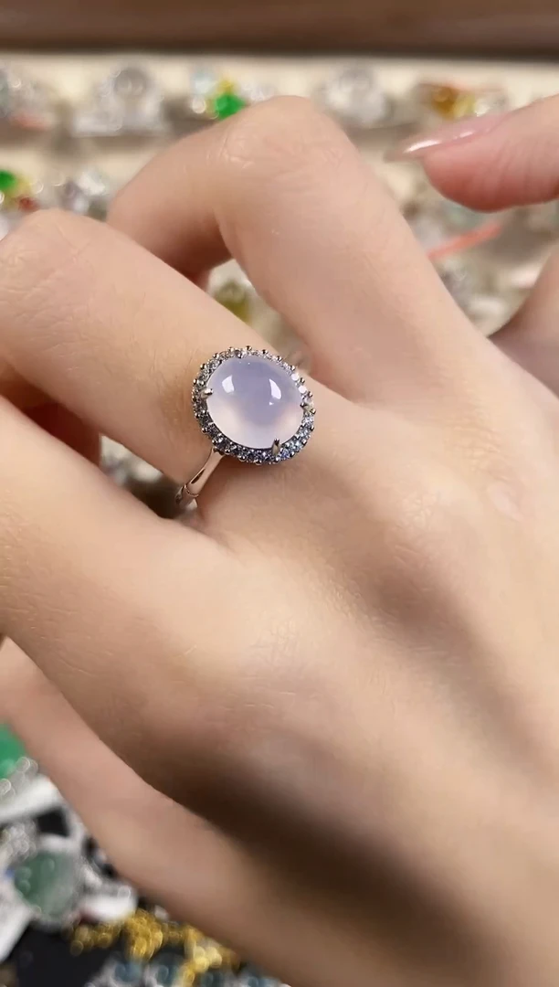 银S925镶嵌戒指翡翠 天然A货翡翠39