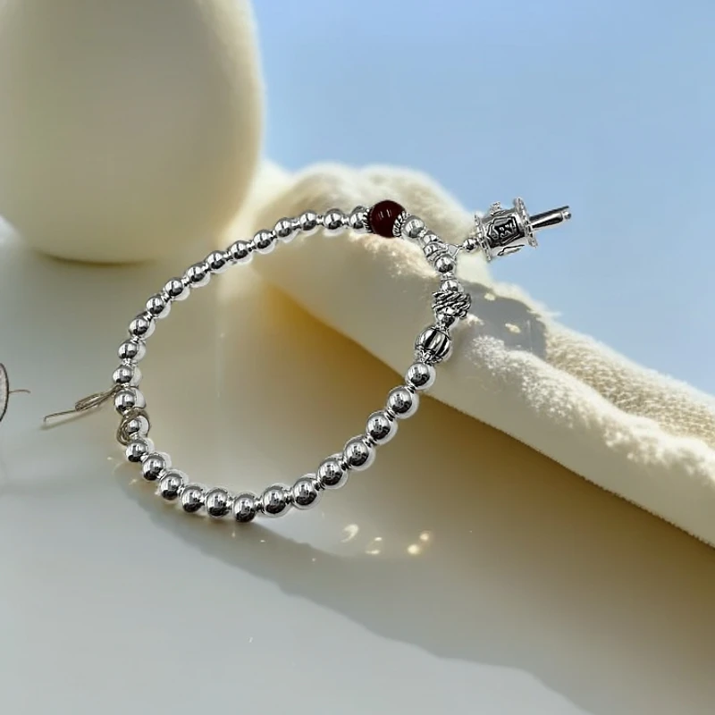 非金属珐琅手链 s925银小鼓亮面珠手串