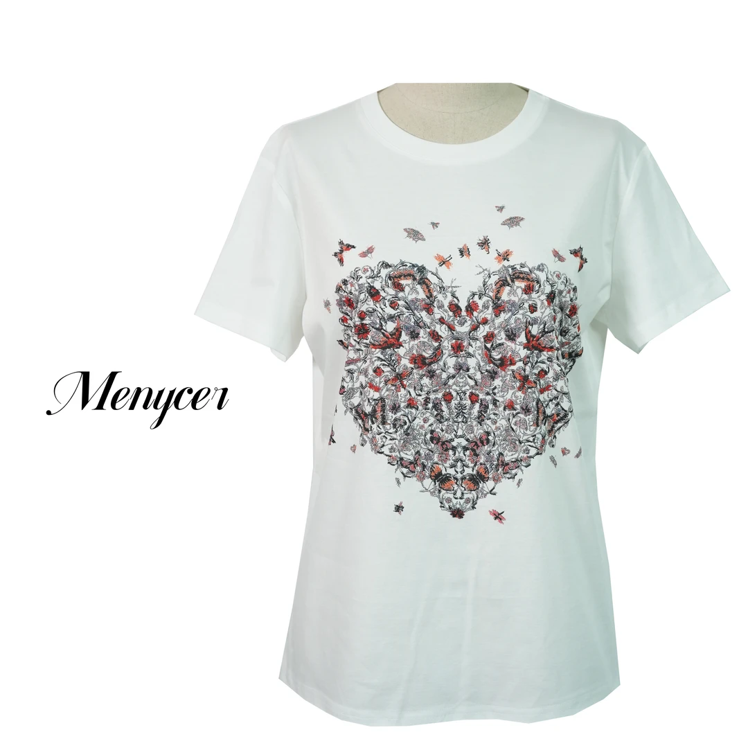 XM250064-重工印花圆领爱心T恤时尚百搭短袖小众设计