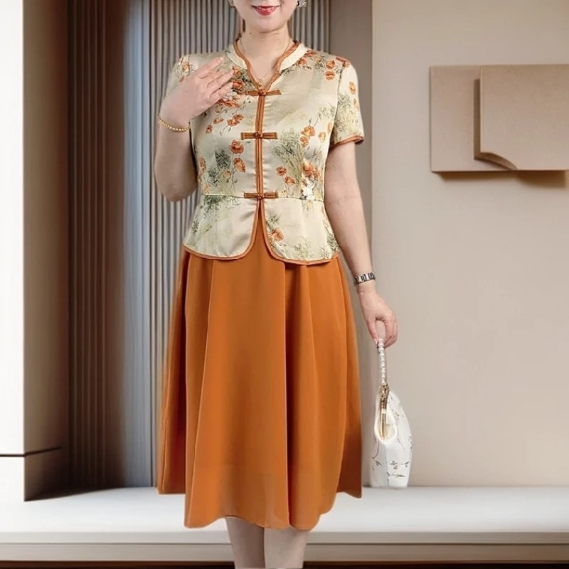 【雅岚女装】时尚洋气显瘦妈妈夏装时尚气质百搭碎花连衣裙休闲