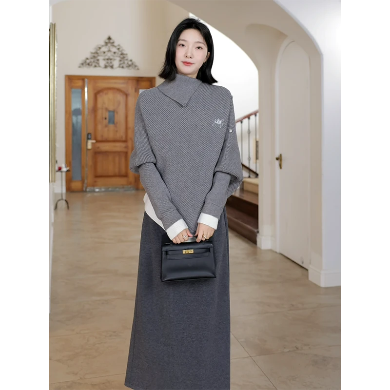 【断码特价 现货不补】 设计感斗蓬式不规则宽松毛衣 G924Z19239