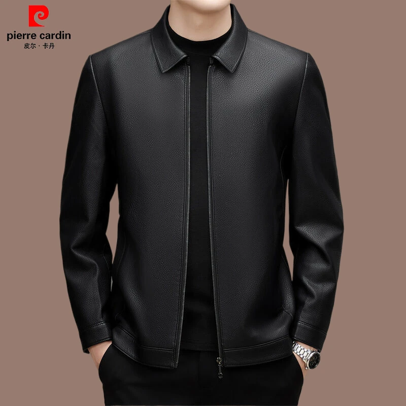 皮尔卡丹男士春季新款高档翻领皮衣薄款外套商务男百搭轻奢男装