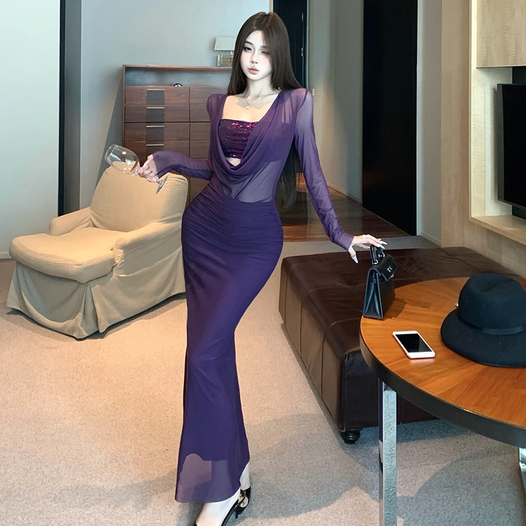 法式御姐性感辣妹抹胸拼接连衣裙气质高级感显身材收腰性感包臀裙