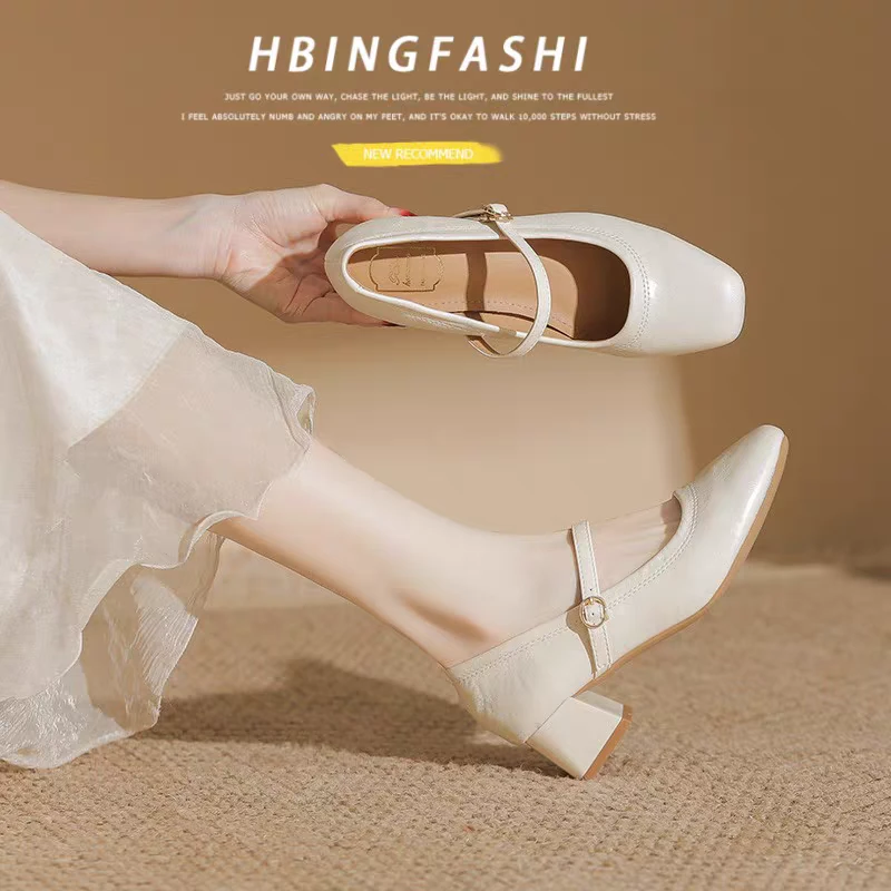 2026法式新款方头气质玛丽珍单鞋粗跟温柔休闲女单鞋通勤工作鞋