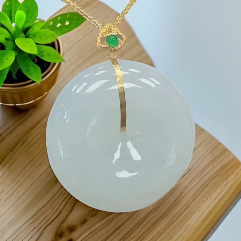 八七珠宝翡翠ZS金镶冰平安扣 多样性发一件 天然A货翡翠