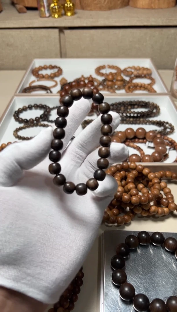 檀香木手串/手链沉水级阴沉9x10横纹