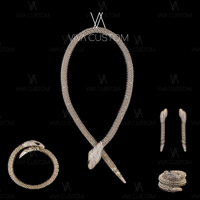 铜合金合成锆石耳饰 欧美夸张个性蛇形套装G