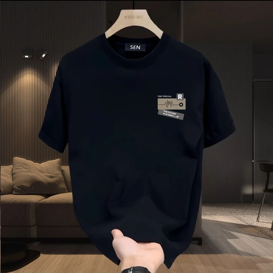 汇纳迪男士夏季重磅T恤圆领百搭宽松纯棉印花潮流