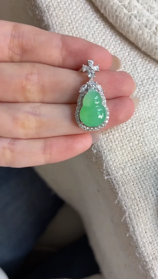 吊坠(不含链)银S925镶嵌翡翠【挽石珠宝】葫芦