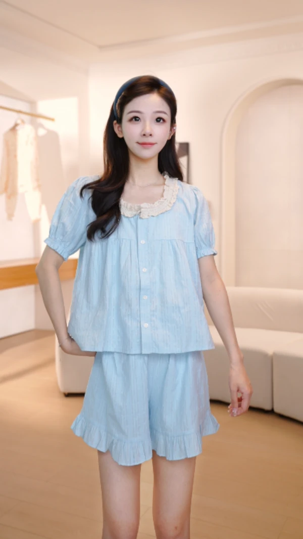 【莎莎】纯棉短袖睡衣女夏季家居服85YY-85157