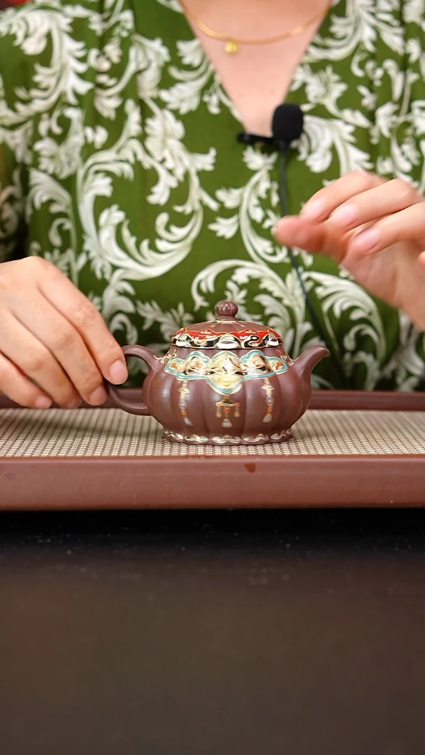 茶壶紫砂珐琅彩筋文潘壶