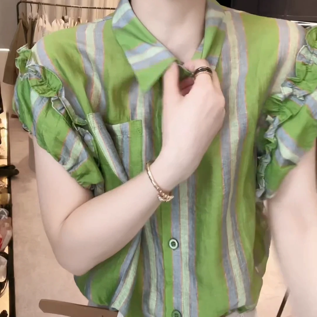 夏款衬衫领设计感时尚百搭短袖显瘦上衣女