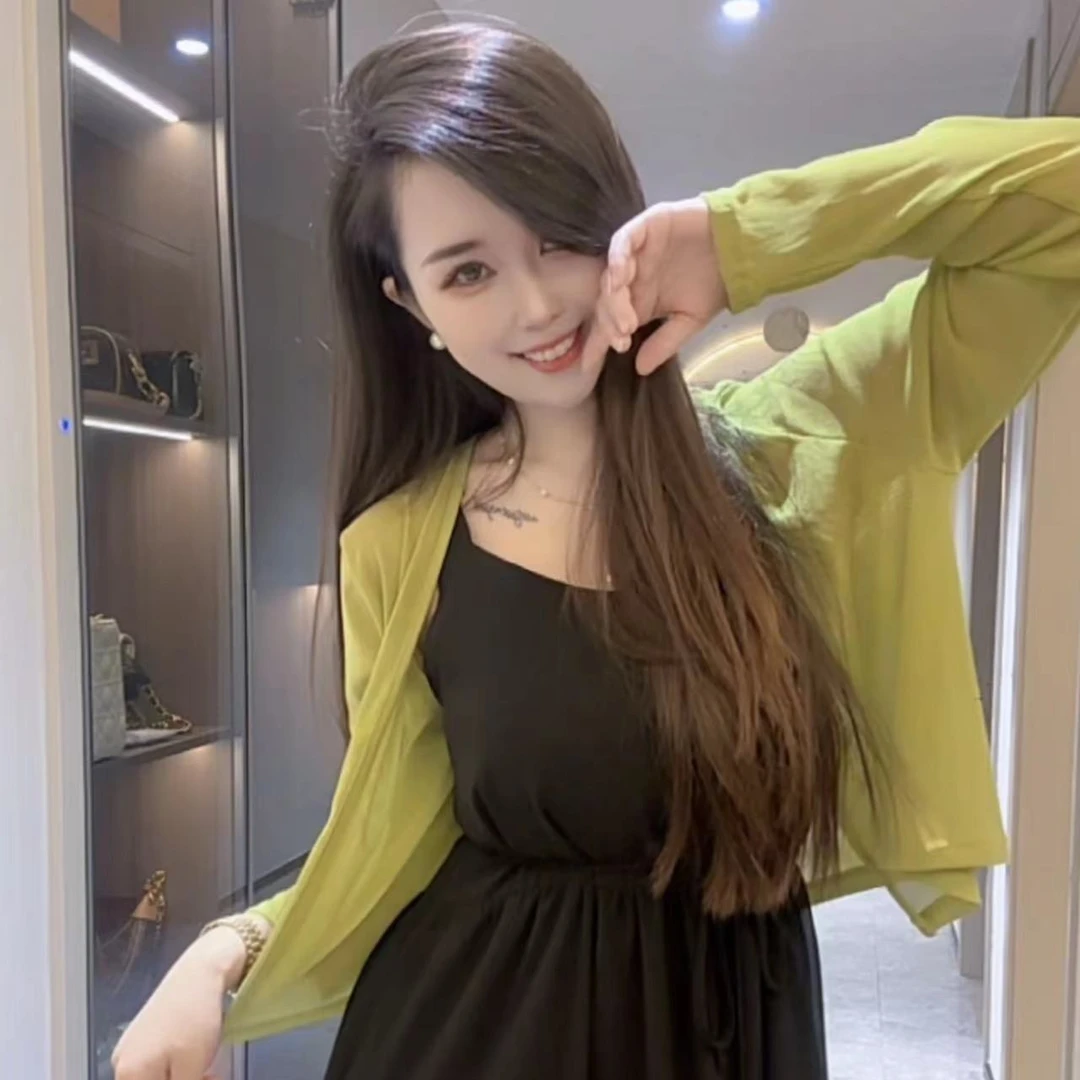 【花猫服装】【单件上衣】 夏季薄款亮片防晒气质外搭开衫长袖披肩上