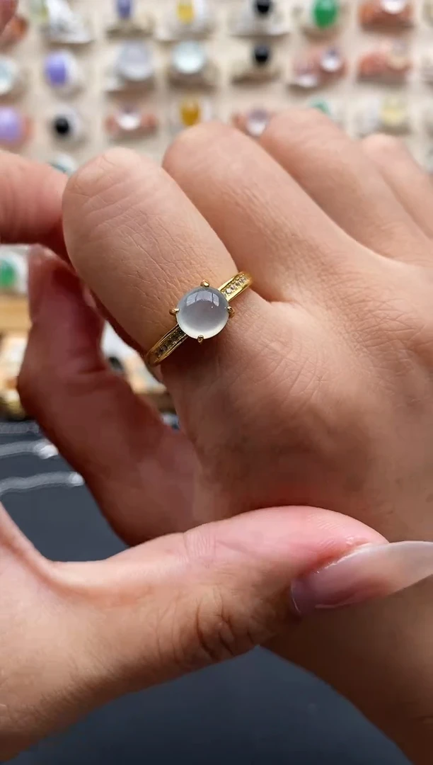 银S925镶嵌戒指翡翠缅甸天然A货翡翠11   4-5