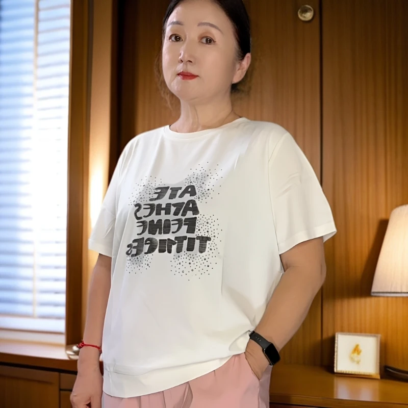 2025初夏2576满天星烫钻字母印花时尚轻奢休闲女装夏季圆领半袖