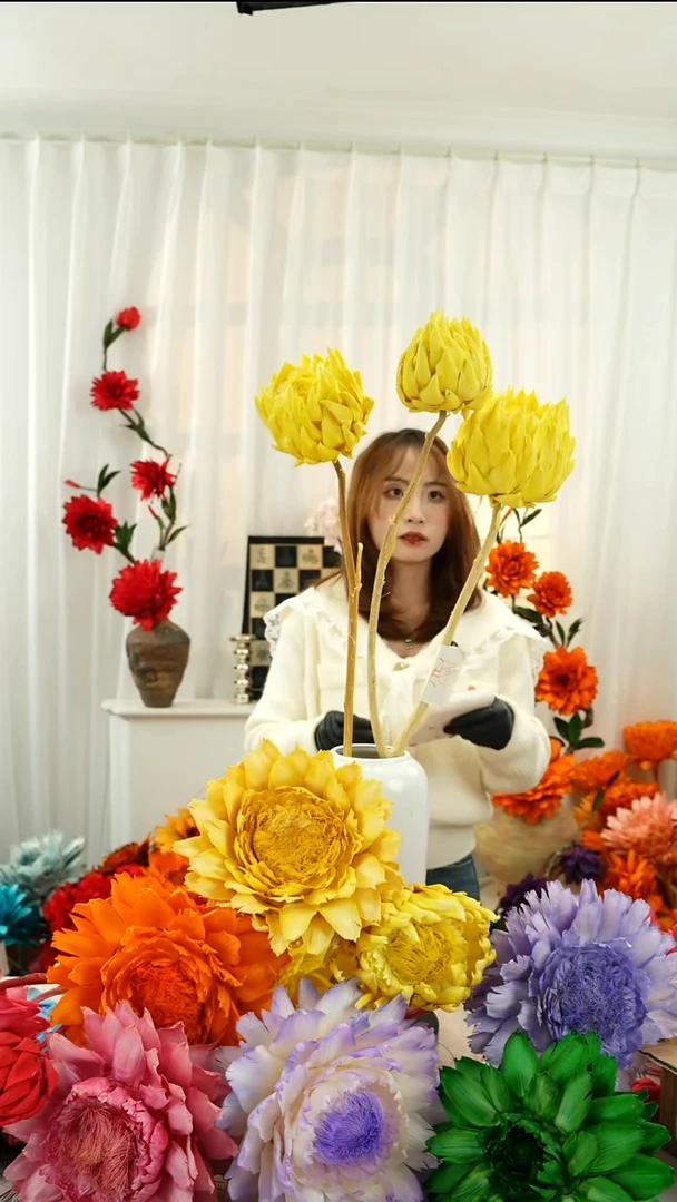 永生洋蓟 霸王花3个头姜黄色【微瑕】A3