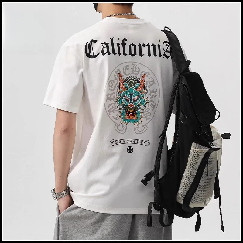 仓石一树夏季重磅薄款短袖T恤男士潮牌宽松休闲圆领国风印花半袖