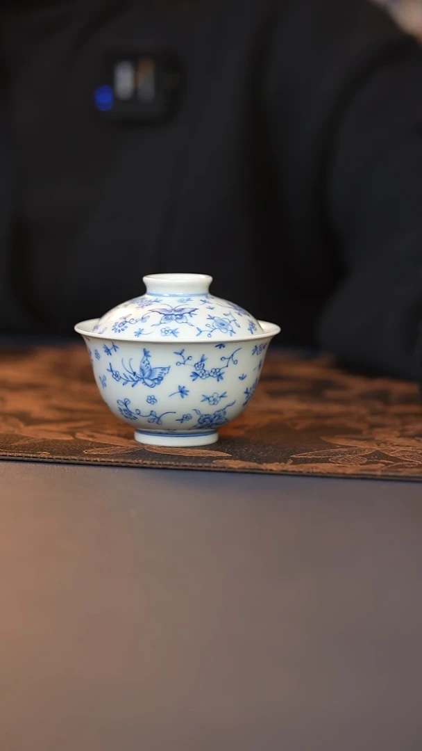 九石堂青花蝶恋花二才盖碗
