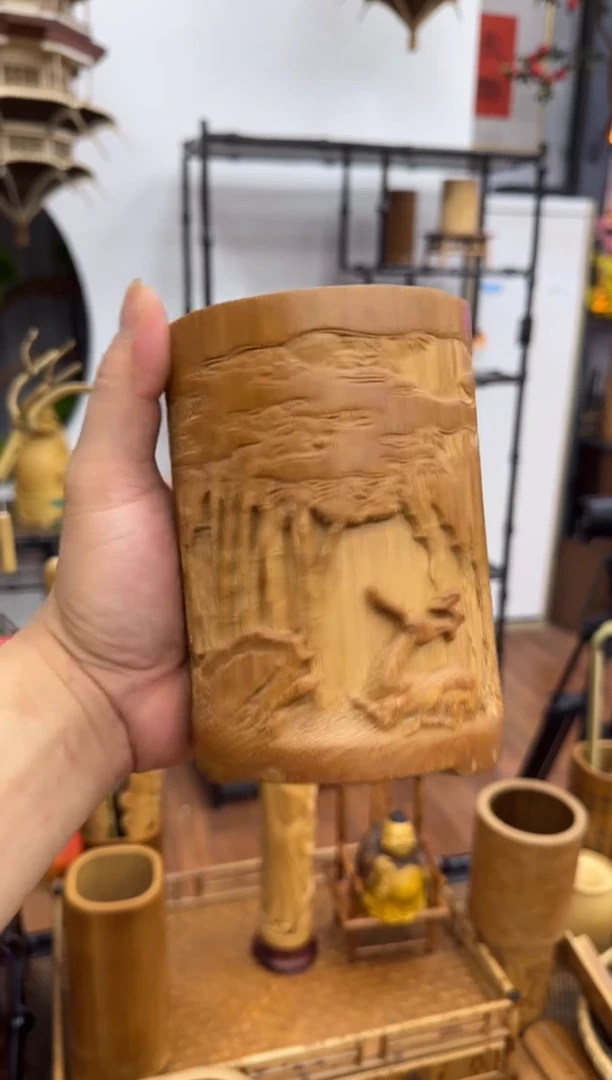 竹手工艺老干料鹿竹题材