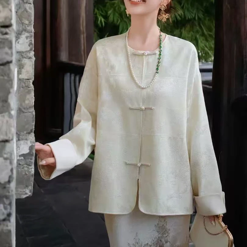 新中式国风白色真丝外套女---118