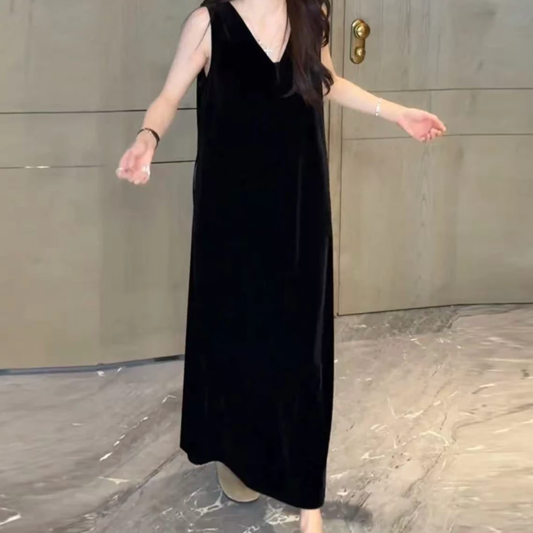 秋季长裙V领吊带无袖休闲时尚