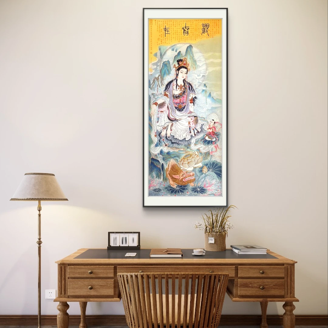 【手绘秘彩描金】《故宫宫彩童子观音图》—高金月- 手绘国画