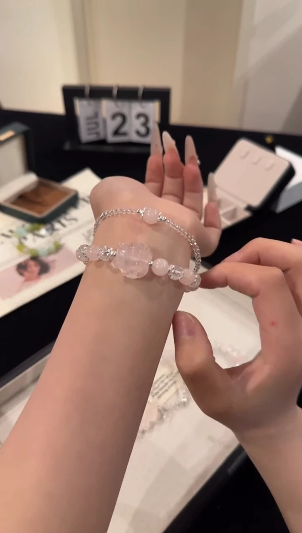 水晶手串合金粉水晶套装x829