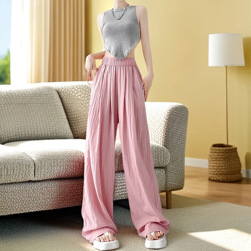 百搭山本裤女夏季薄款高腰垂感褶皱休闲裤日系慵懒风小个子阔腿裤