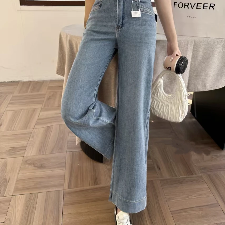 春季2025新款百搭高腰弹力窄版小个子九分阔腿牛仔裤直筒裤