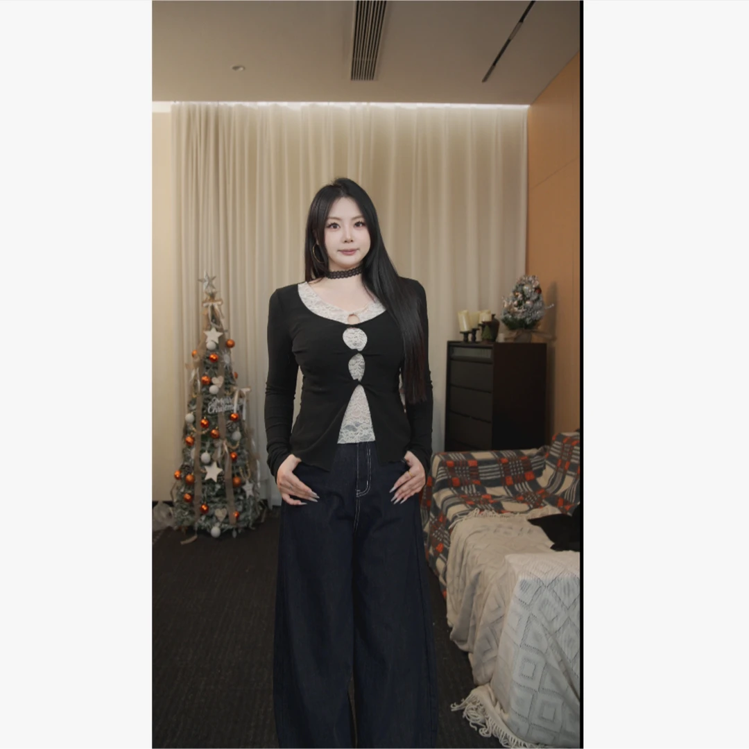 【大小姐】“”复古甜美修身假两件显瘦针织上衣