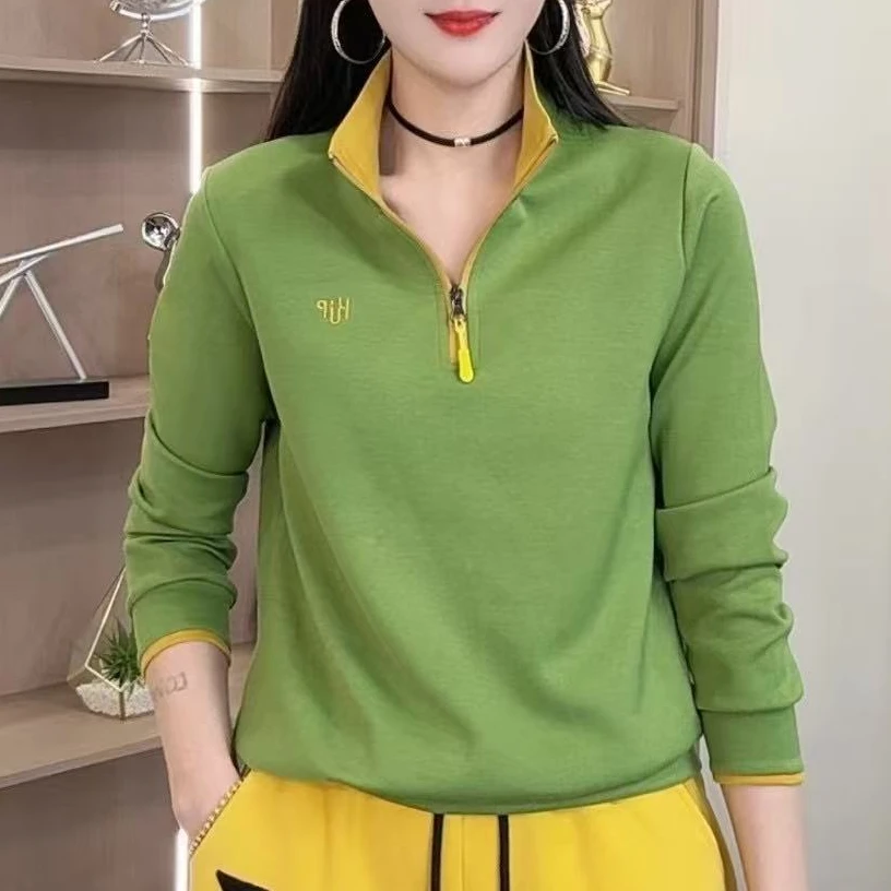 2025春季新品时尚百搭修身显瘦设计感半拉链显瘦女士长袖上衣