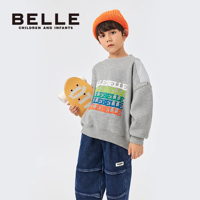 百丽童装男女童卫衣秋冬新款圆领长袖儿童时尚休闲宽松秋季BB0124