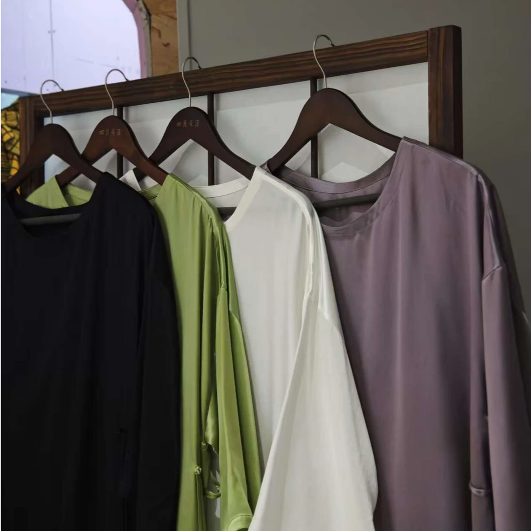 玫瑰的世界圆领中长袍百搭休闲长袖夏季简约宽松纯色女款长款薄款