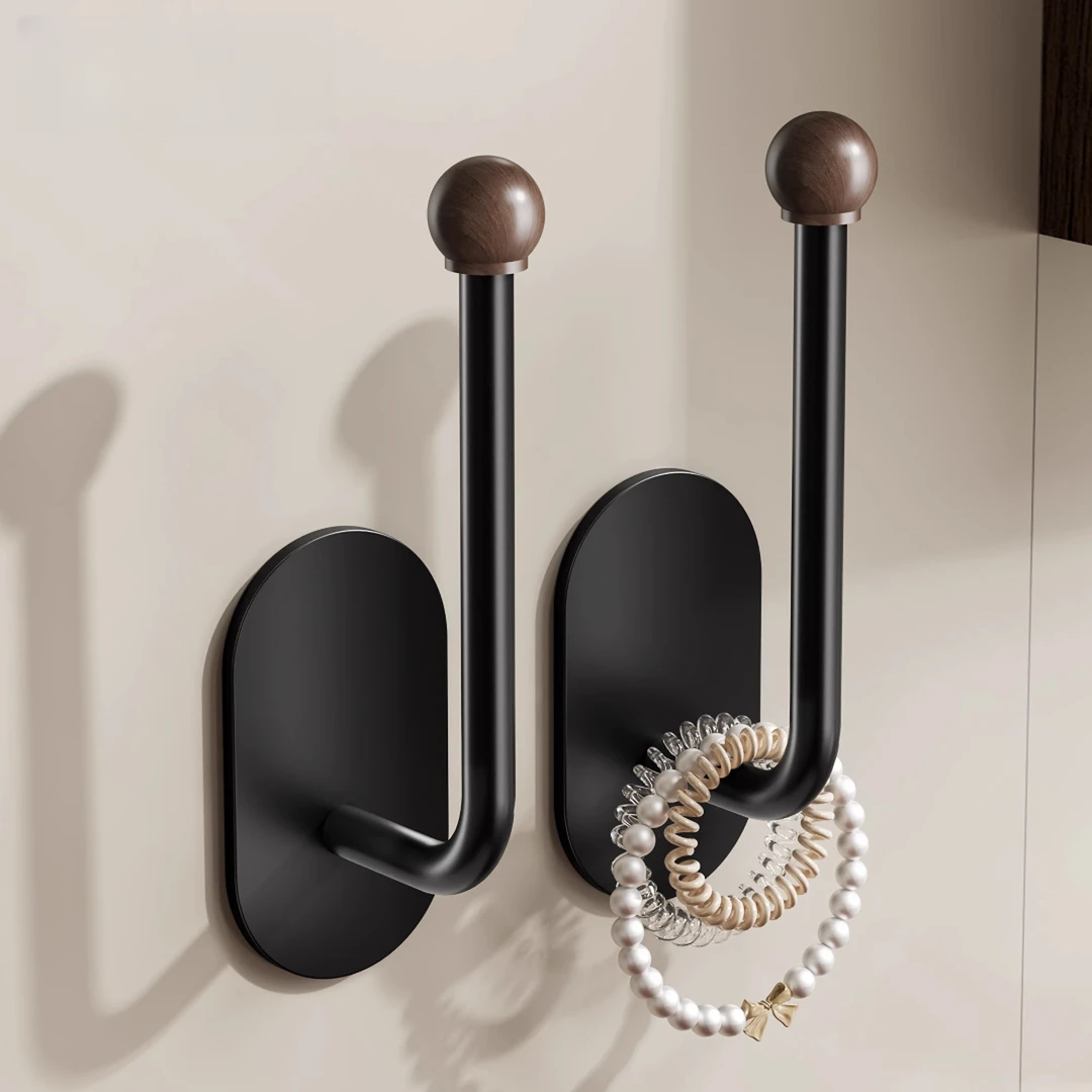 胡桃木中古风无痕挂钩发圈首饰收纳挂钩免打孔头绳神器收纳架