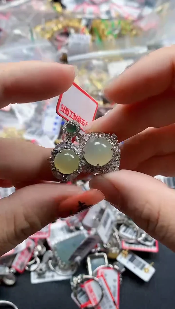 银S925镶嵌戒指翡翠天然A货缅甸翡翠