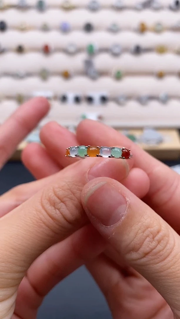 银S925镶嵌戒指翡翠44444444+7