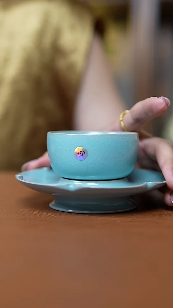 瓷片仿古天青罗汉盏托孤品瑕151