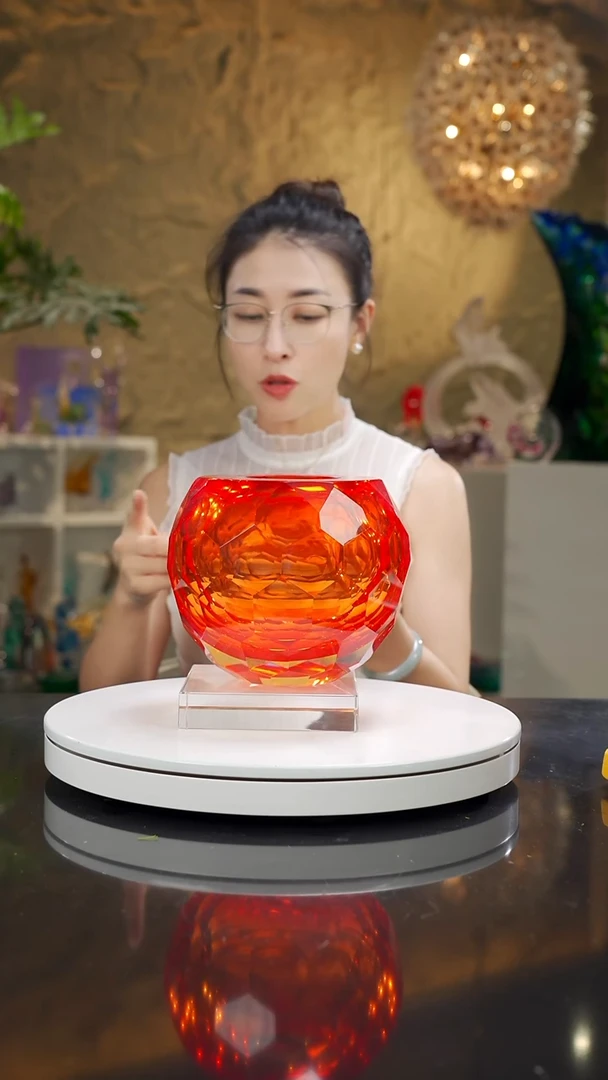 手工艺品琉璃福利橙红色聚宝盆52号
