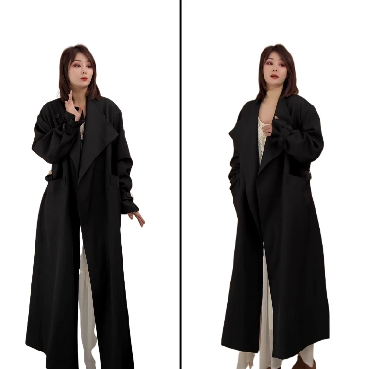 小韩日记【黑岛千金】风衣大码外套气质休闲百搭宽松中长款23815