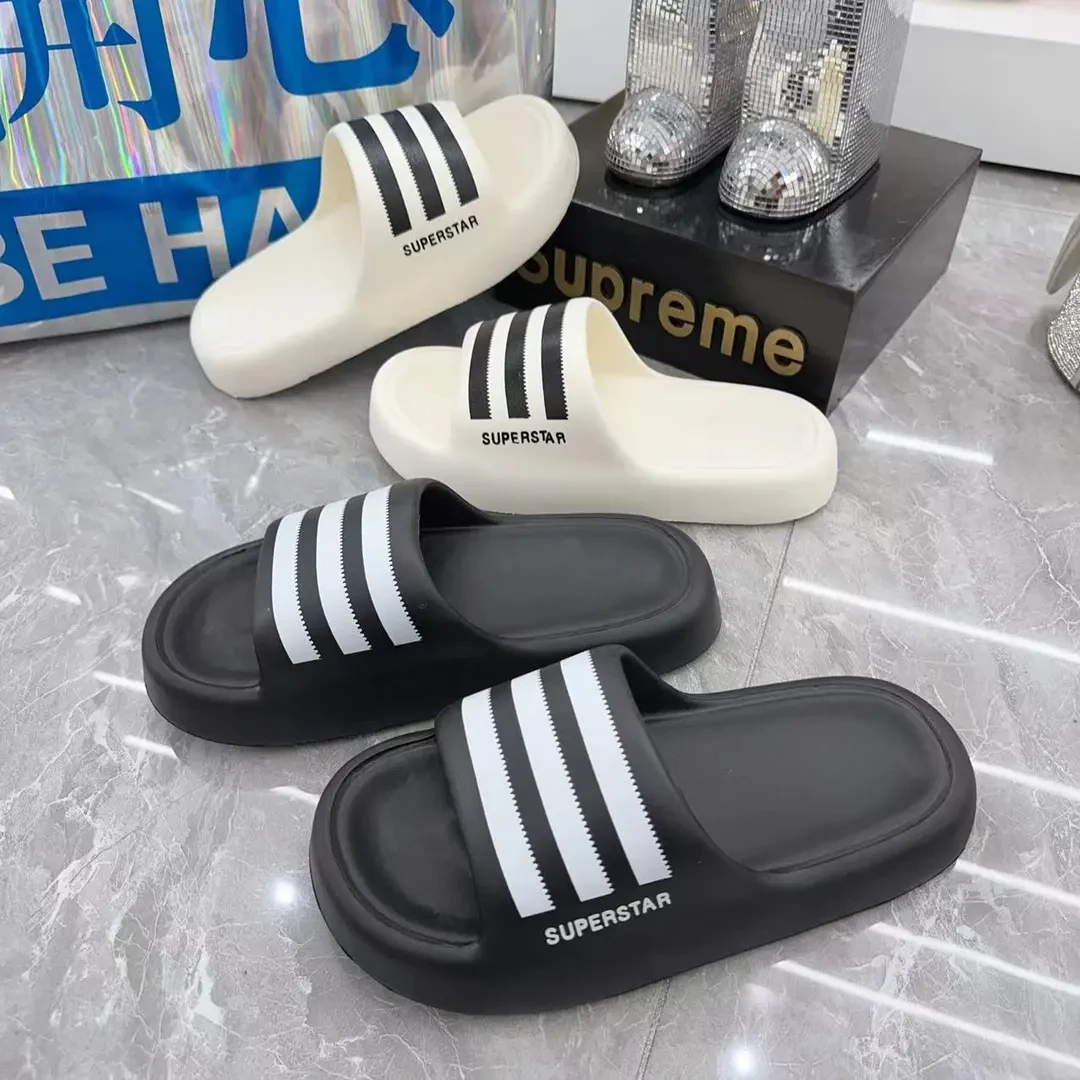 三道杠厚底PVC情侣凉拖鞋网红时尚休闲软底男士个性外穿