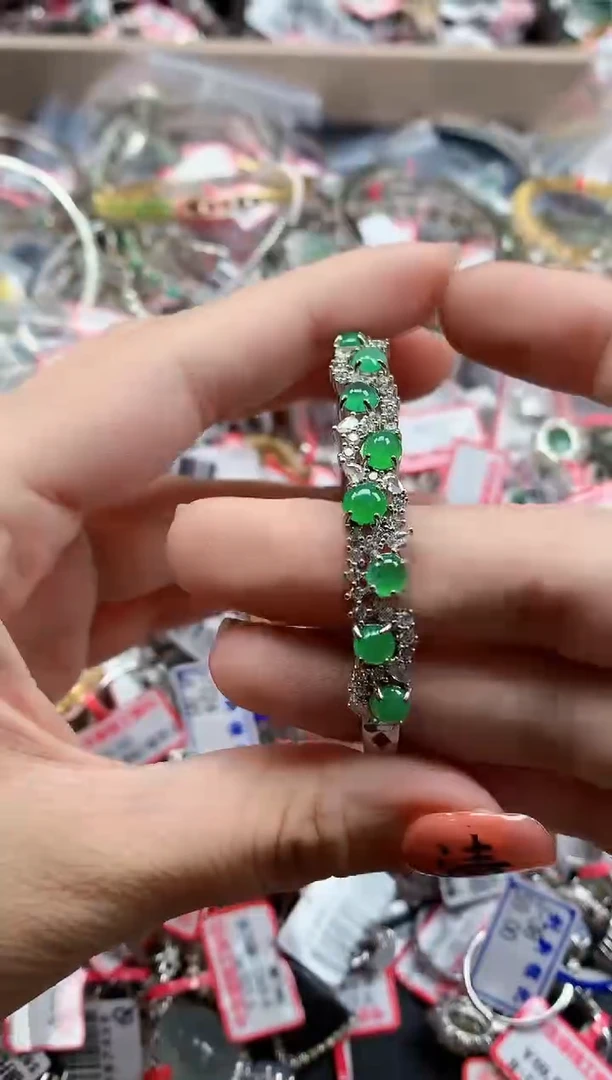 银S925镶嵌戒指翡翠天然A货缅甸翡翠