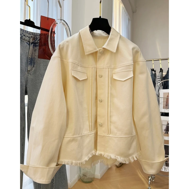 高级感独特别致毛边工装牛仔外套女2025春秋款超好看休闲夹克外套