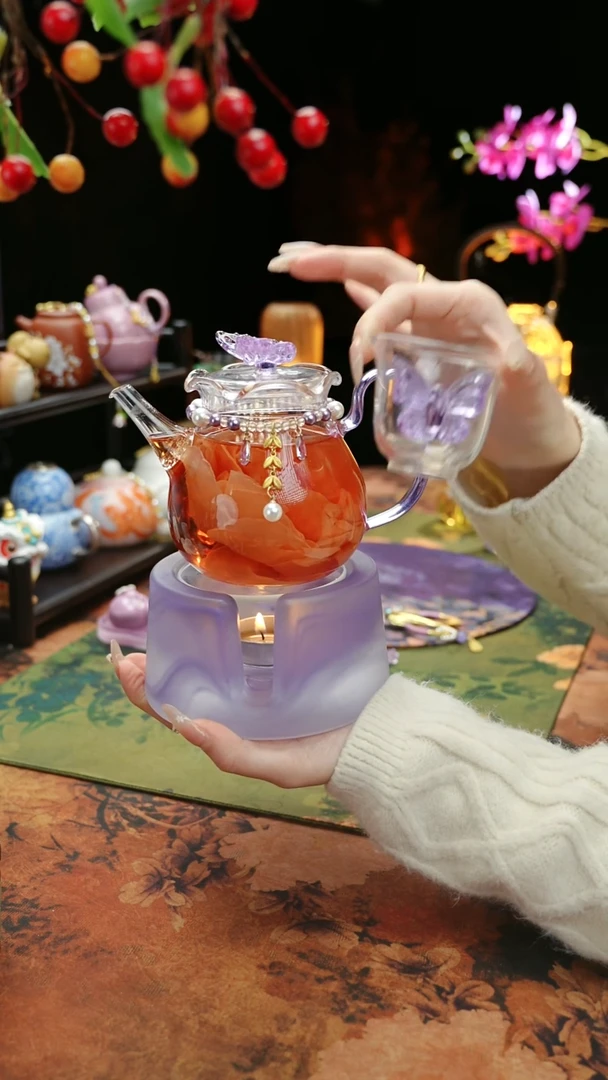 【闪购商品】紫色温茶台+茶壶+链子+杯子