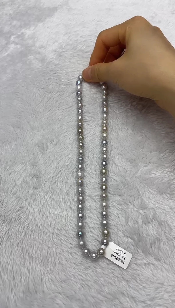 海水珍珠银S925镶嵌项链AK真多麻7.5-8mm