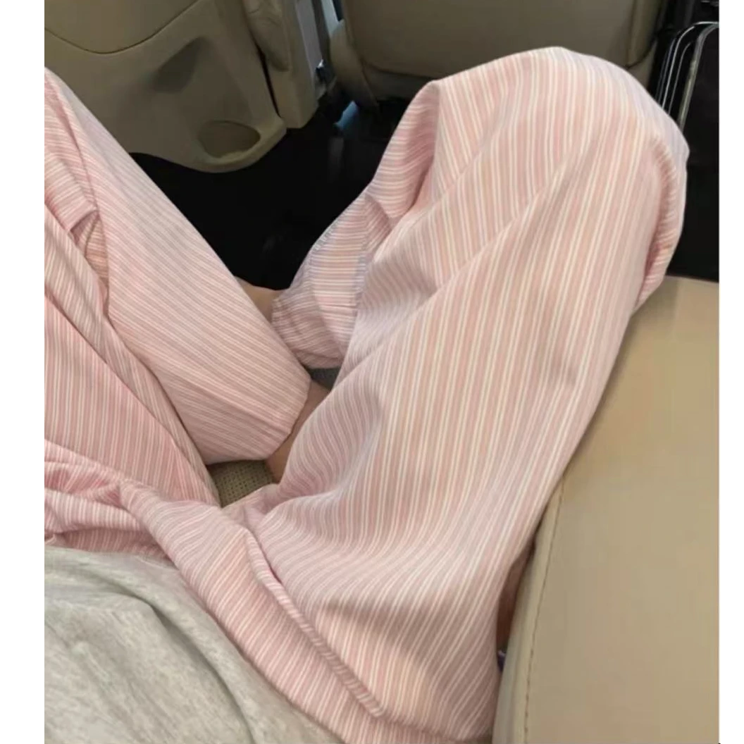 24504马卡龙色系条纹阔腿裤